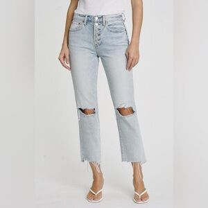 Pistola Charlie High Rise Distressed Button Fly Jean light wash